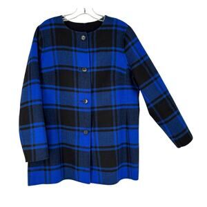 Talbots Tartan Plaid Double Face Wool Blend Coat Reversible Large